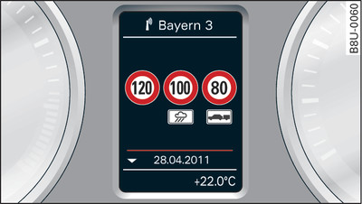 Instrument cluster: Example of speed limit display